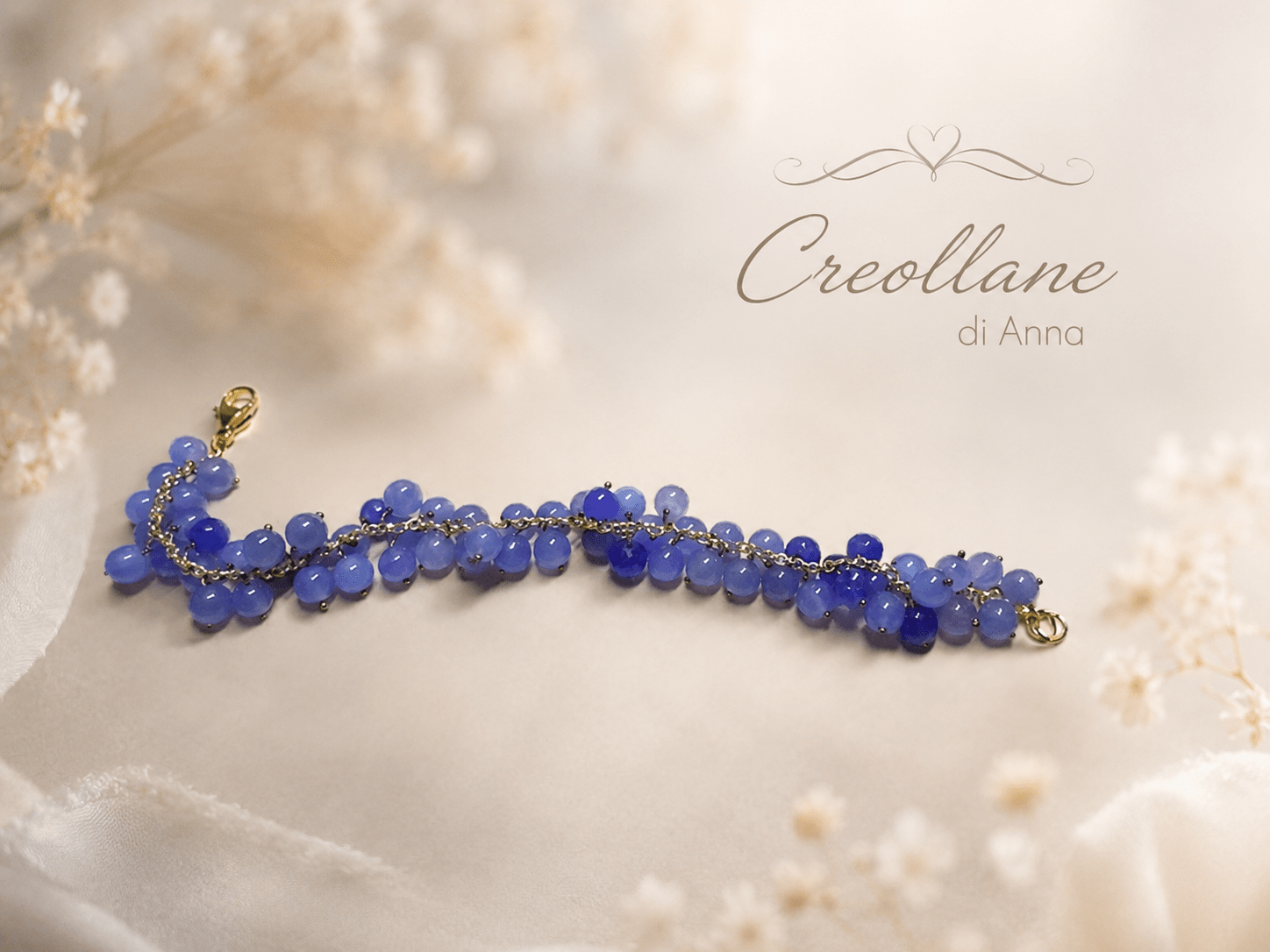 Bracciali Bracciale Donna Artigianale Handmade | Calcedonio Blu Sfere Tonde 4mm su Catena | Made in Italy - Handmade Made in Italy
