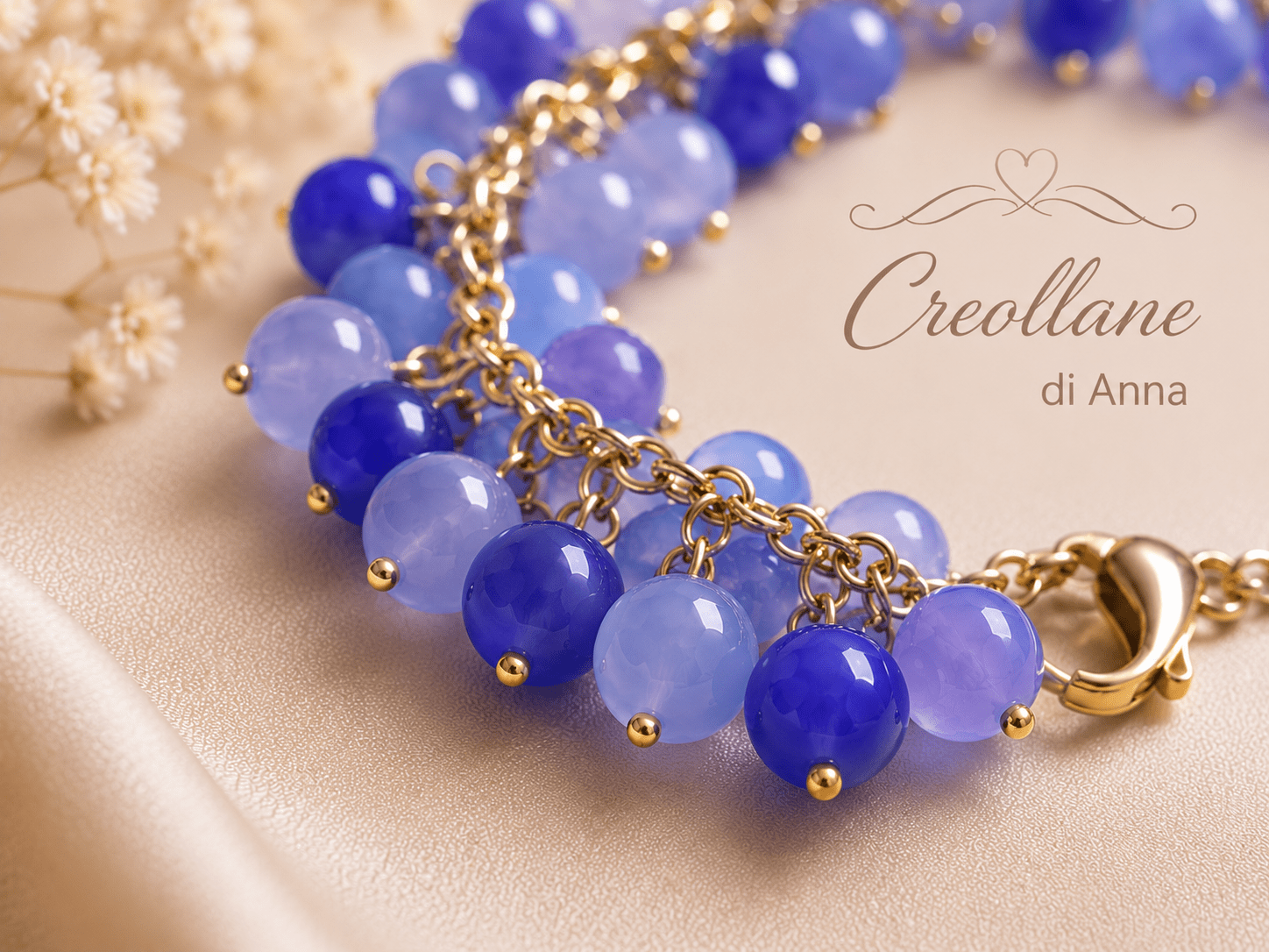 Bracciali Bracciale Donna Artigianale Handmade | Calcedonio Blu Sfere Tonde 4mm su Catena | Made in Italy - Handmade Made in Italy