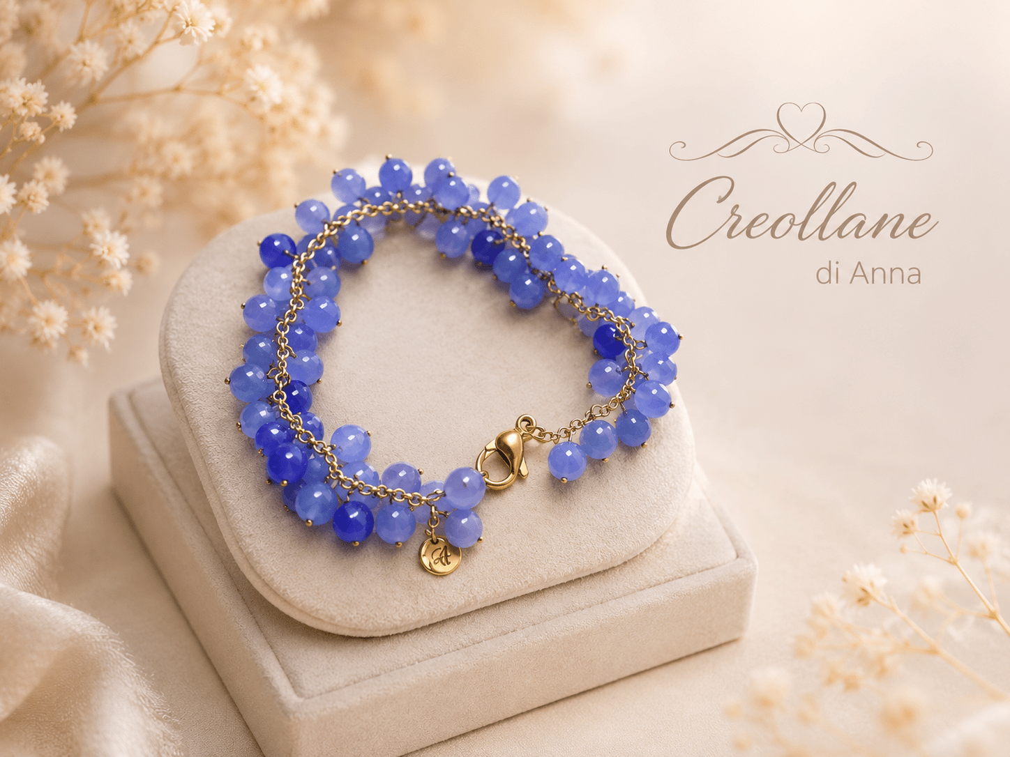 Bracciali Bracciale Donna Artigianale Handmade | Calcedonio Blu Sfere Tonde 4mm su Catena | Made in Italy - Handmade Made in Italy