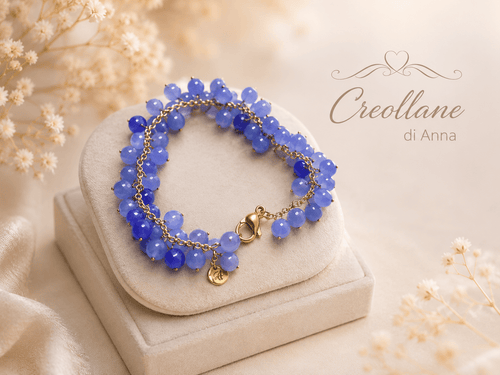 Bracciali Bracciale Donna Artigianale Handmade | Calcedonio Blu Sfere Tonde 4mm su Catena | Made in Italy - Handmade Made in Italy