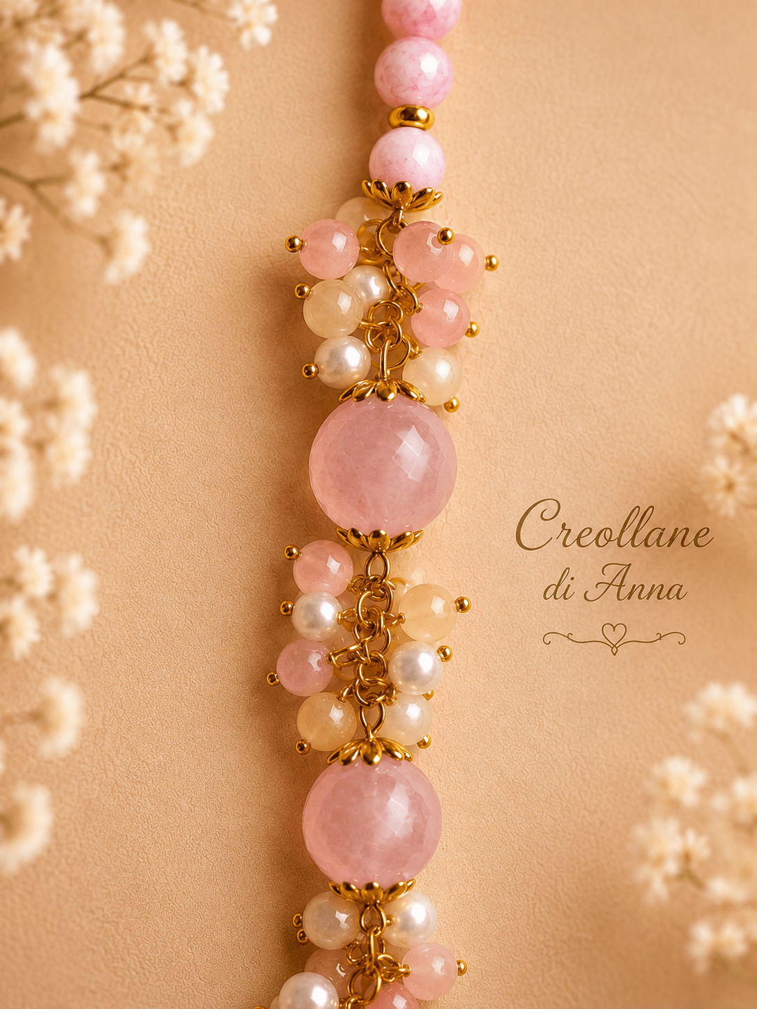 Bracciali Bracciale Donna Artigianale Handmade | Quarzo Rosa, Giada e Perle di Fiume | Made in Italy - Handmade Made in Italy