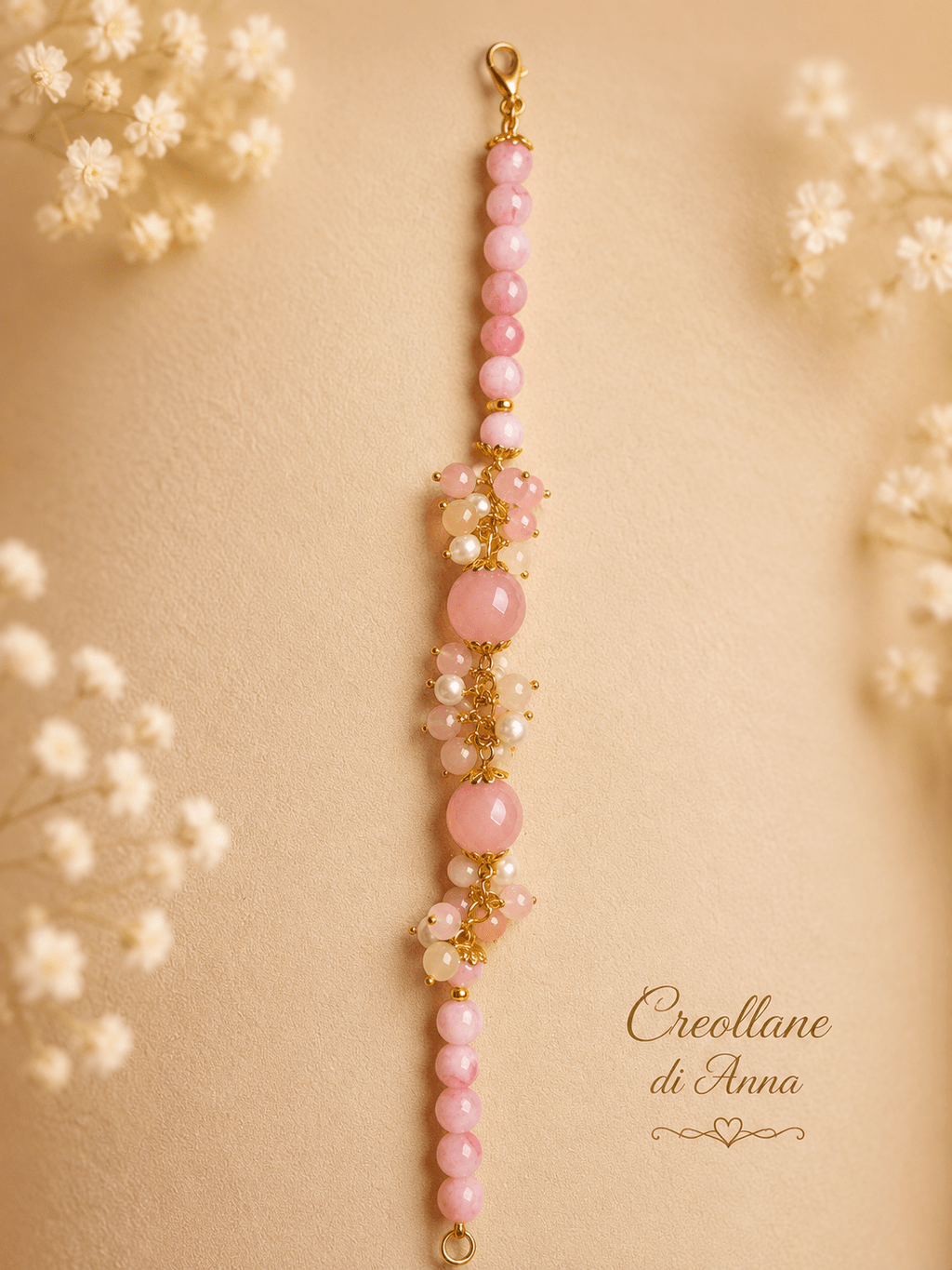 Bracciali Bracciale Donna Artigianale Handmade | Quarzo Rosa, Giada e Perle di Fiume | Made in Italy - Handmade Made in Italy