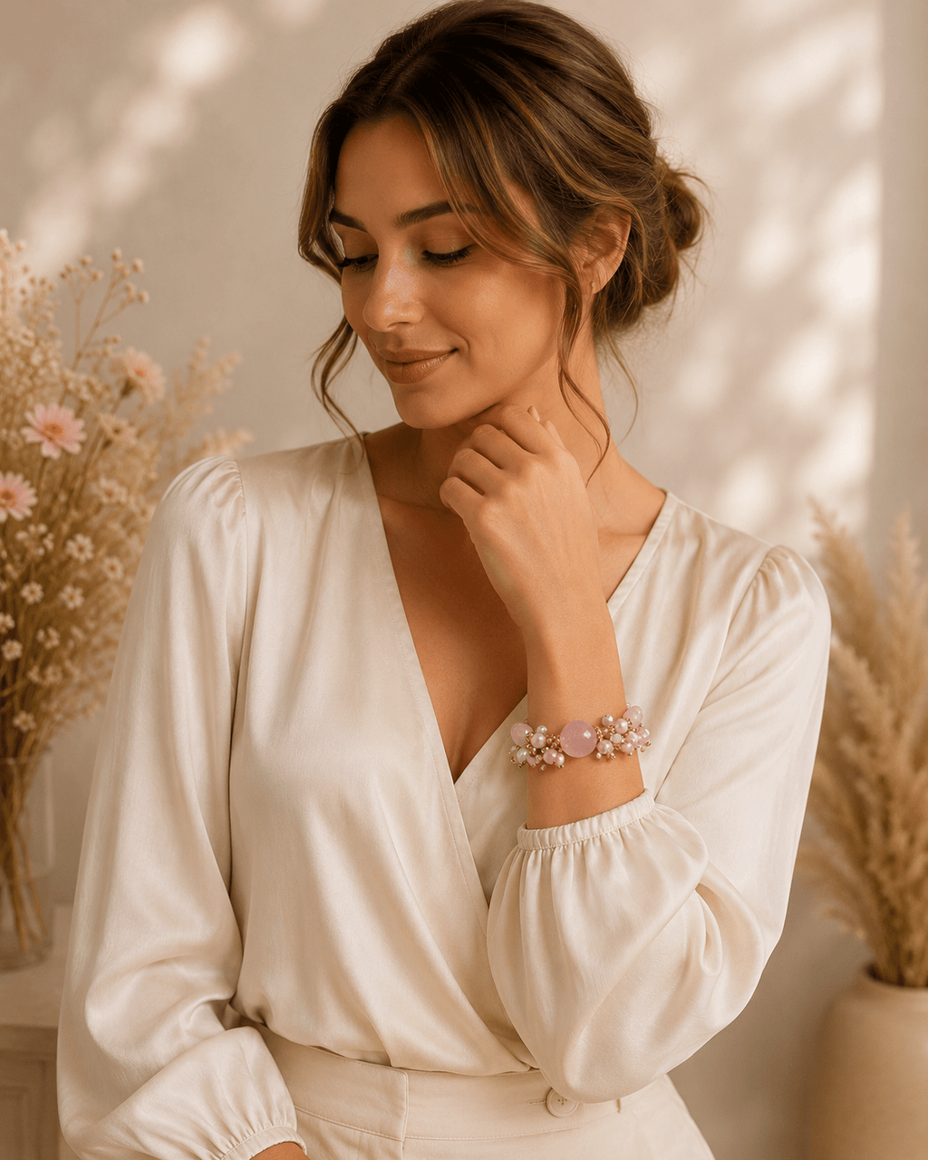 Bracciali Bracciale Donna Artigianale Handmade | Quarzo Rosa, Giada e Perle di Fiume | Made in Italy - Handmade Made in Italy