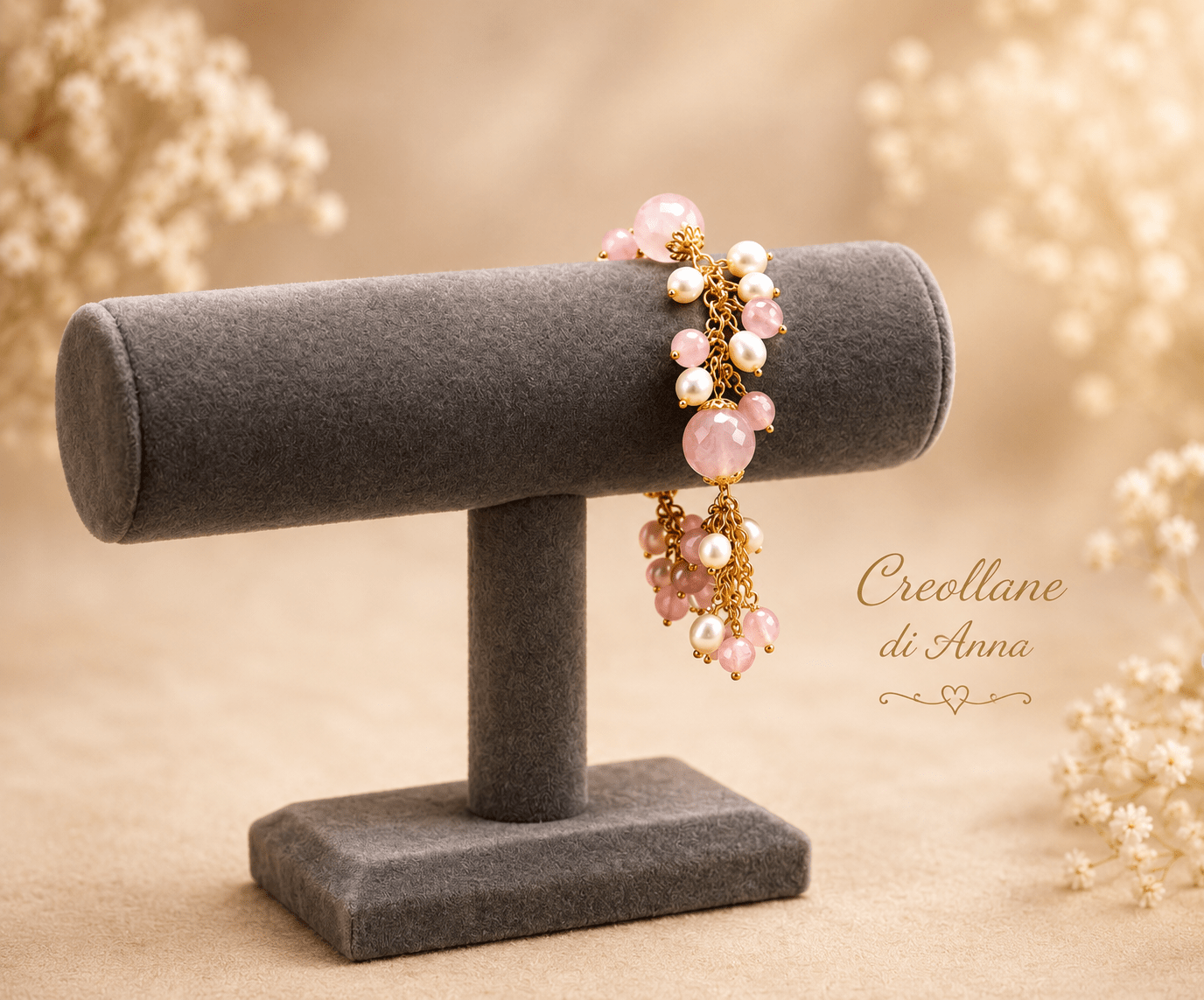 Bracciali Bracciale Donna Artigianale Handmade | Quarzo Rosa, Giada e Perle di Fiume | Made in Italy - Handmade Made in Italy