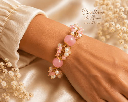 Bracciali Bracciale Donna Artigianale Handmade | Quarzo Rosa, Giada e Perle di Fiume | Made in Italy - Handmade Made in Italy