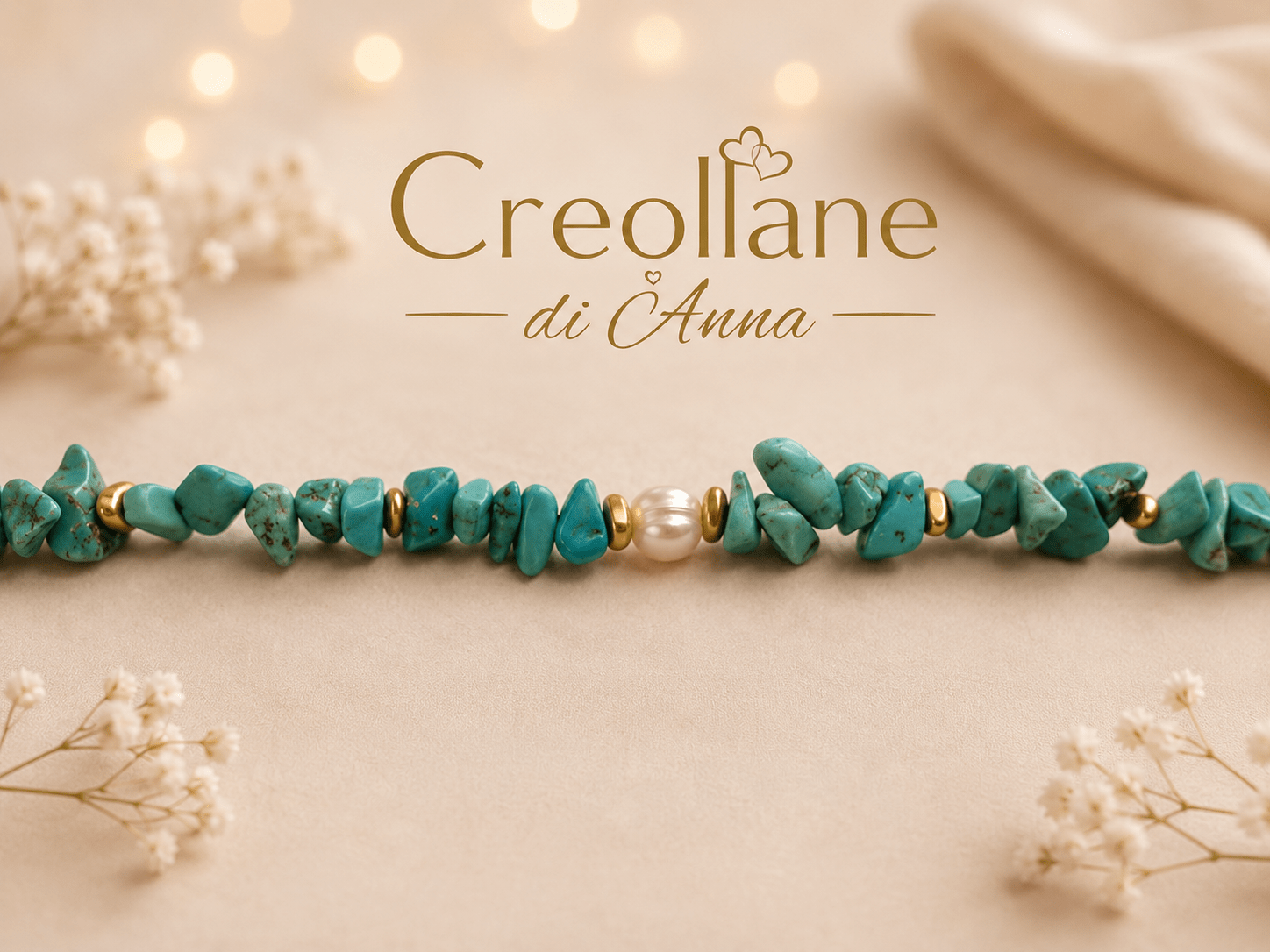 Bracciali Bracciale Donna Artigianale Handmade | Turchese Grezzo Irregolare e Perline Dorate | Made in Italy - Handmade Made in Italy
