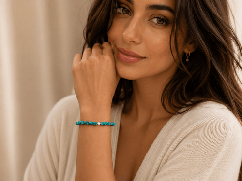 Bracciali Bracciale Donna Artigianale Handmade | Turchese Grezzo Irregolare e Perline Dorate | Made in Italy - Handmade Made in Italy
