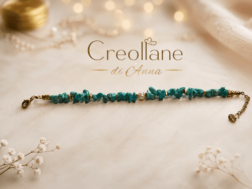 Bracciali Bracciale Donna Artigianale Handmade | Turchese Grezzo Irregolare e Perline Dorate | Made in Italy - Handmade Made in Italy