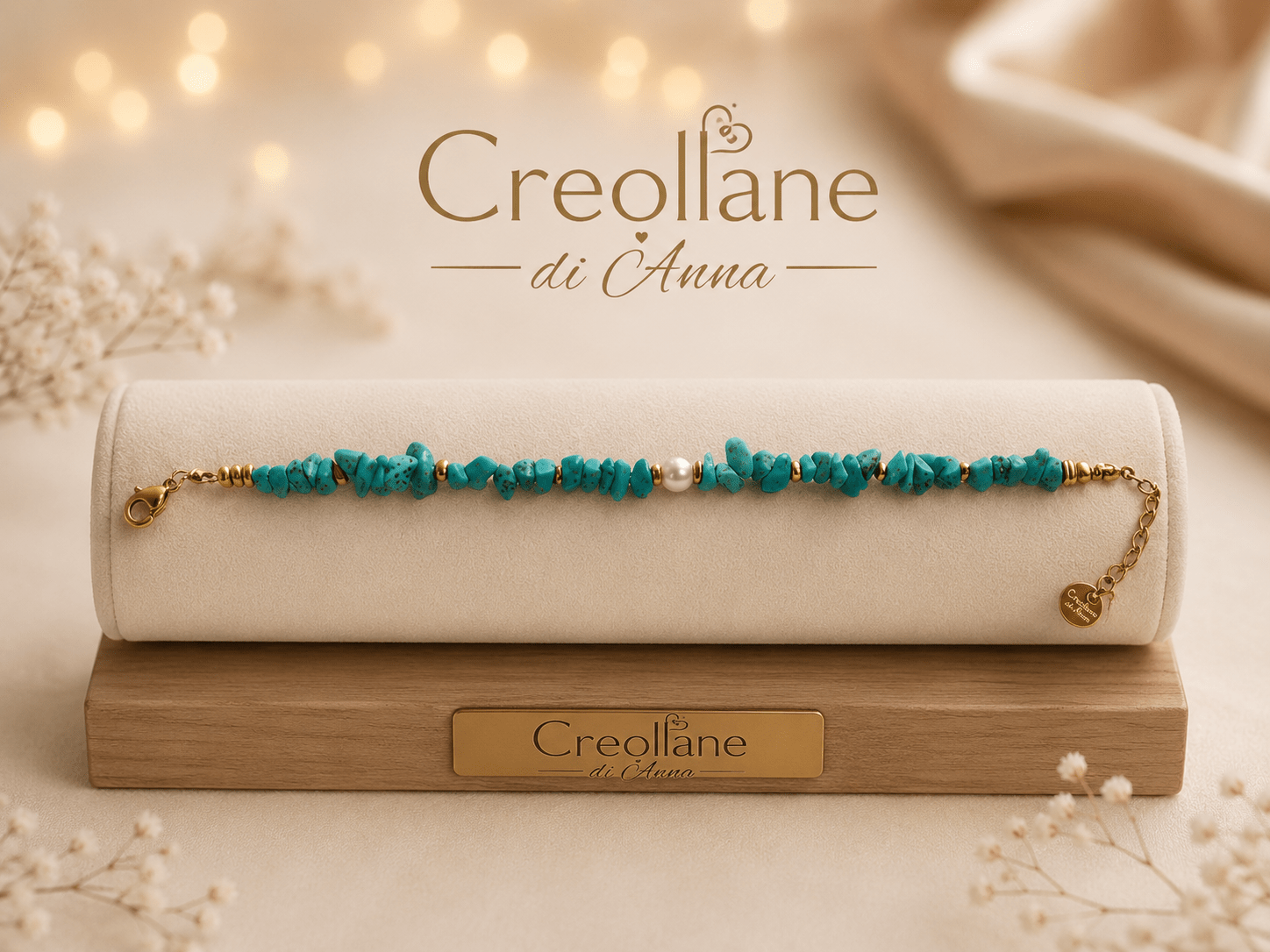 Bracciali Bracciale Donna Artigianale Handmade | Turchese Grezzo Irregolare e Perline Dorate | Made in Italy - Handmade Made in Italy