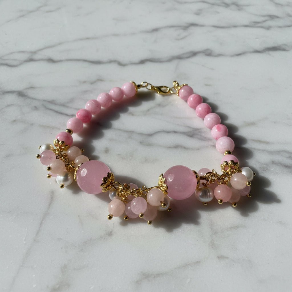 Bracciali Bracciale Donna in Quarzo Rosa, Giada e Perle di Fiume | Handmade Italia - Handmade Made in Italy