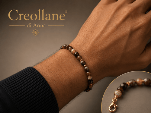 Bracciali Bracciale Uomo Agata Toni Caldi e Ematite Oro Scuro | Handmade Made in Italy - Handmade Made in Italy