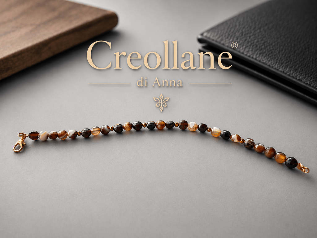 Bracciali Bracciale Uomo Agata Toni Caldi e Ematite Oro Scuro | Handmade Made in Italy - Handmade Made in Italy