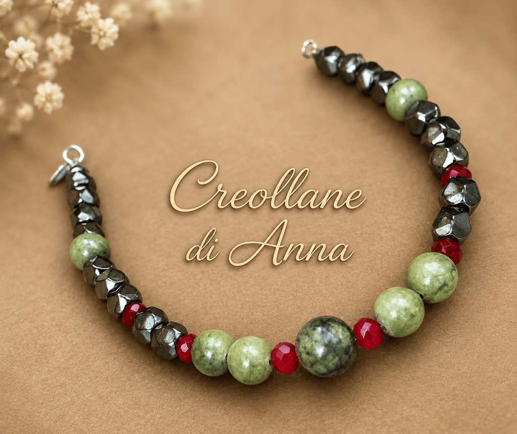 Bracciali Bracciale Uomo Ematite, Serpentino e Cristallo Rosso | Handmade Made in Italy - Handmade Made in Italy