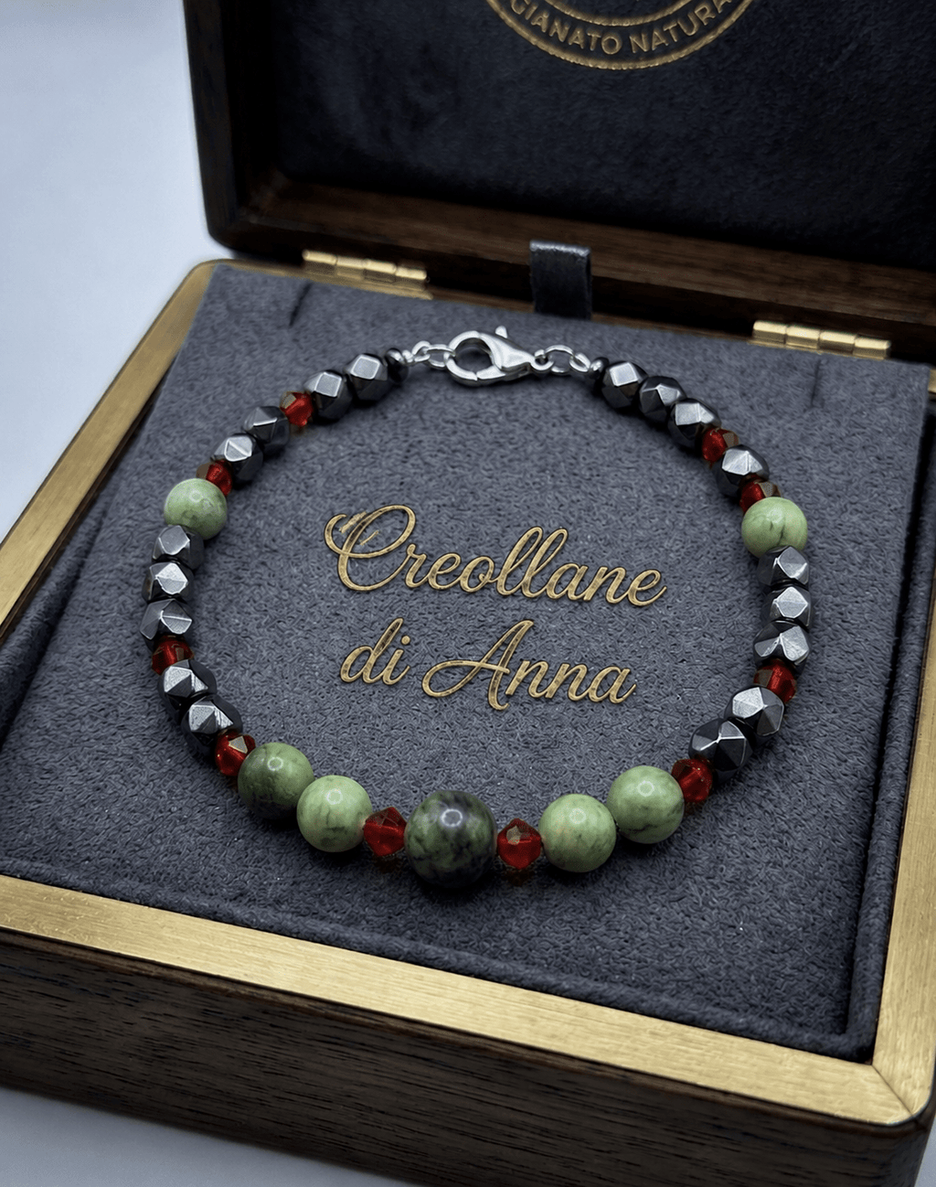 Bracciali Bracciale Uomo Ematite, Serpentino e Cristallo Rosso | Handmade Made in Italy - Handmade Made in Italy