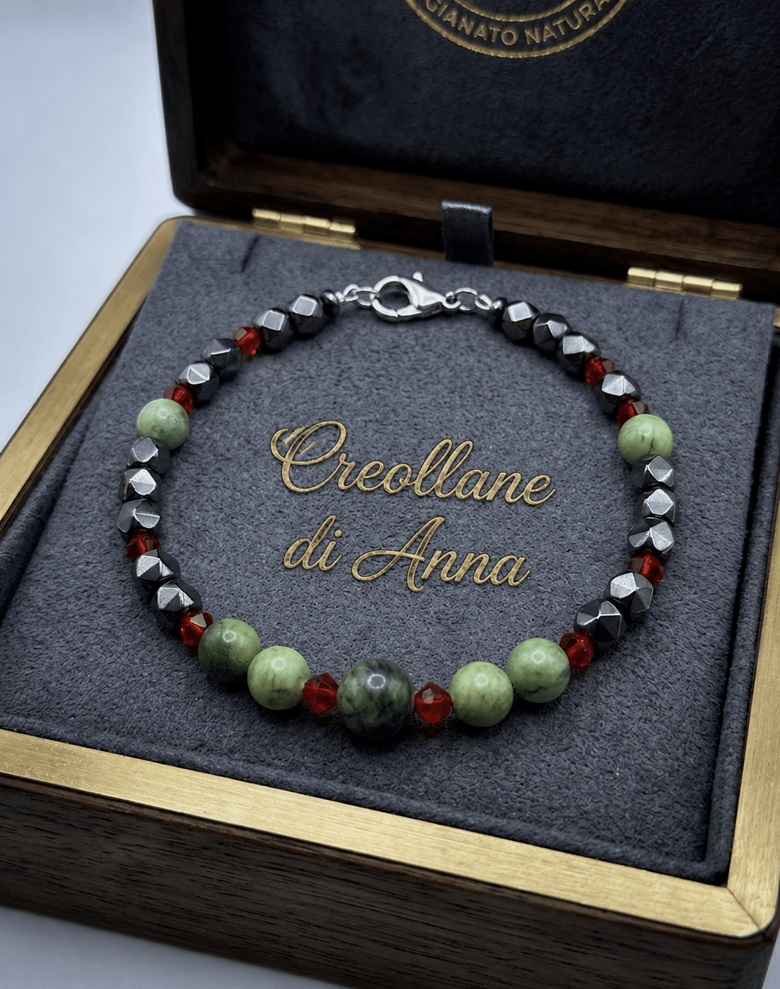 Bracciali Bracciale Uomo Ematite, Serpentino e Cristallo Rosso | Handmade Made in Italy - Handmade Made in Italy