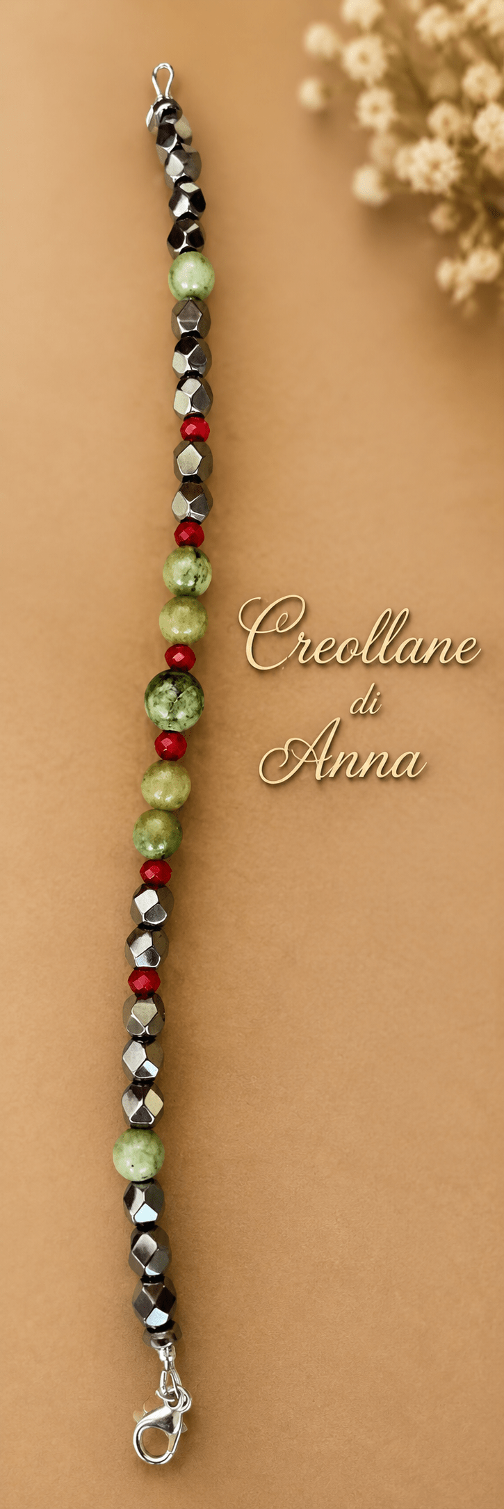 Bracciali Bracciale Uomo Ematite, Serpentino e Cristallo Rosso | Handmade Made in Italy - Handmade Made in Italy