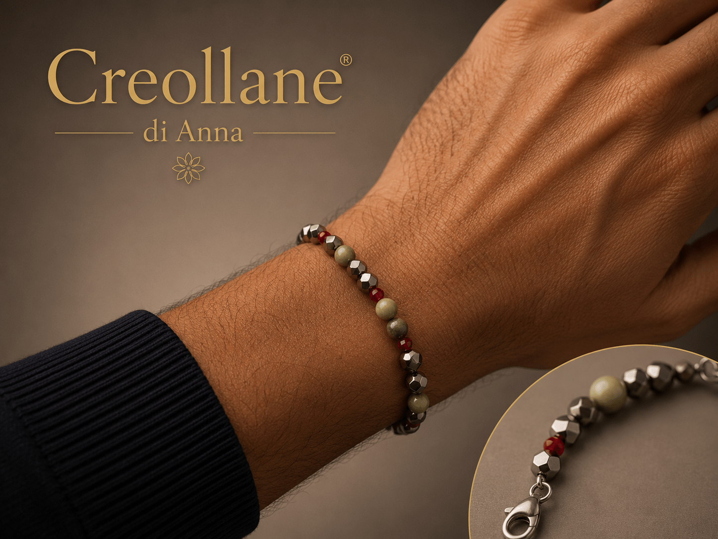 Bracciali Bracciale Uomo Ematite, Serpentino e Cristallo Rosso | Handmade Made in Italy - Handmade Made in Italy