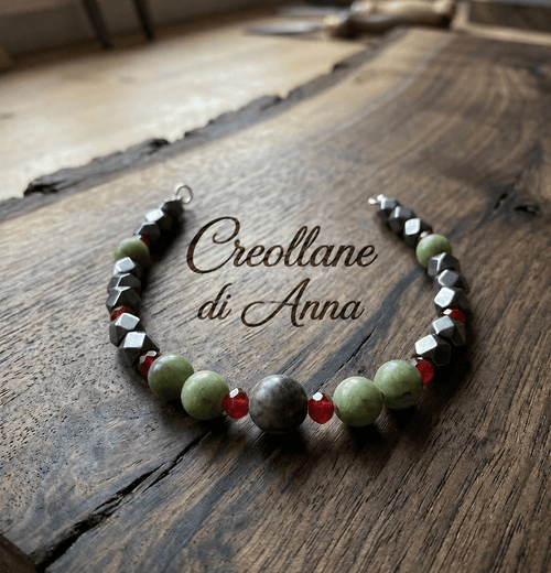 Bracciali Bracciale Uomo Ematite, Serpentino e Cristallo Rosso | Handmade Made in Italy - Handmade Made in Italy