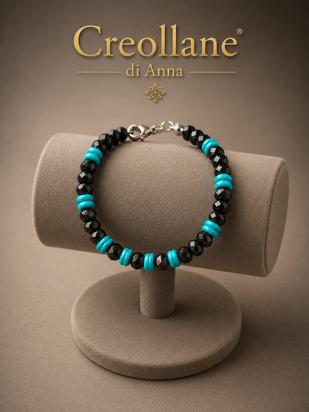 Bracciali Bracciale Uomo Onice Nero, Turchinite Azzurra ed Ematite Esagonale | Handmade Made in Italy - Handmade Made in Italy