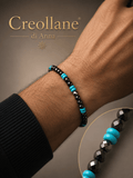 Bracciali Bracciale Uomo Onice Nero, Turchinite Azzurra ed Ematite Esagonale | Handmade Made in Italy - Handmade Made in Italy