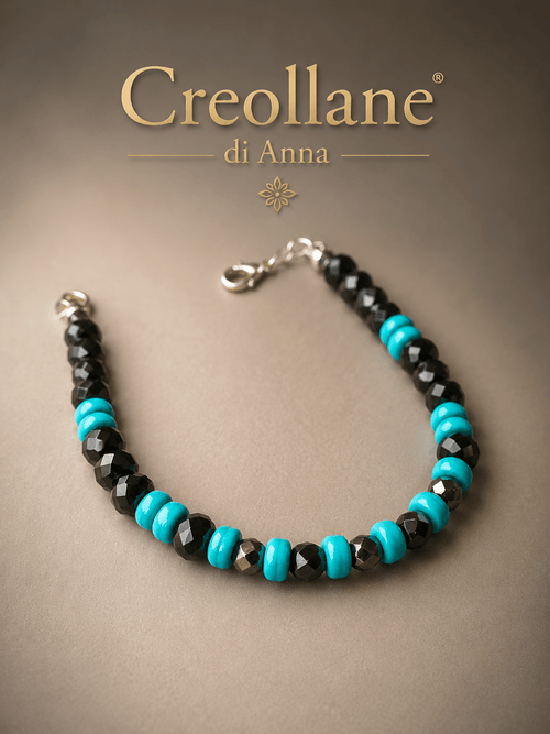 Bracciali Bracciale Uomo Onice Nero, Turchinite Azzurra ed Ematite Esagonale | Handmade Made in Italy - Handmade Made in Italy