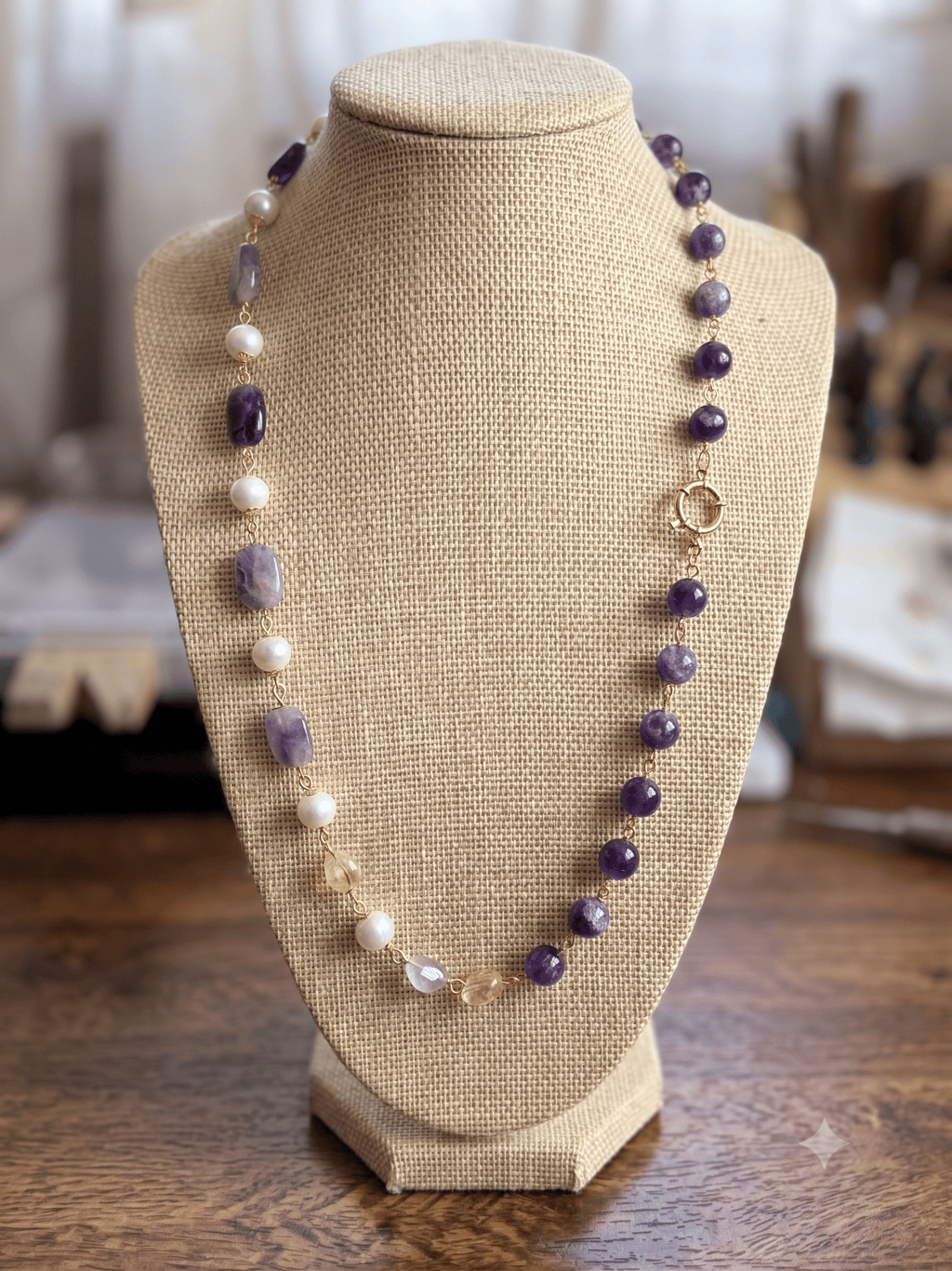 Collana Collana Artigianale Handmade | Ametista Rettangolare, Perle e Quarzo Citrino | Made in Italy - Handmade Made in Italy