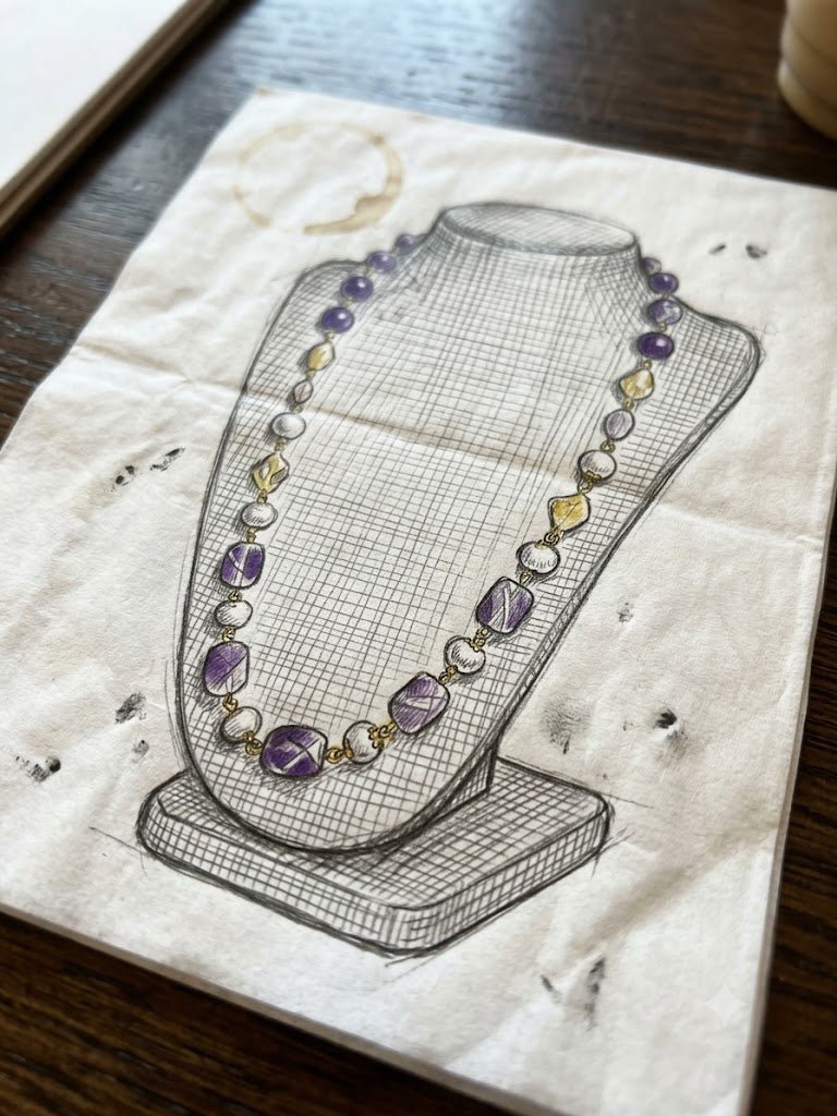 Collana Collana Artigianale Handmade | Ametista Rettangolare, Perle e Quarzo Citrino | Made in Italy - Handmade Made in Italy
