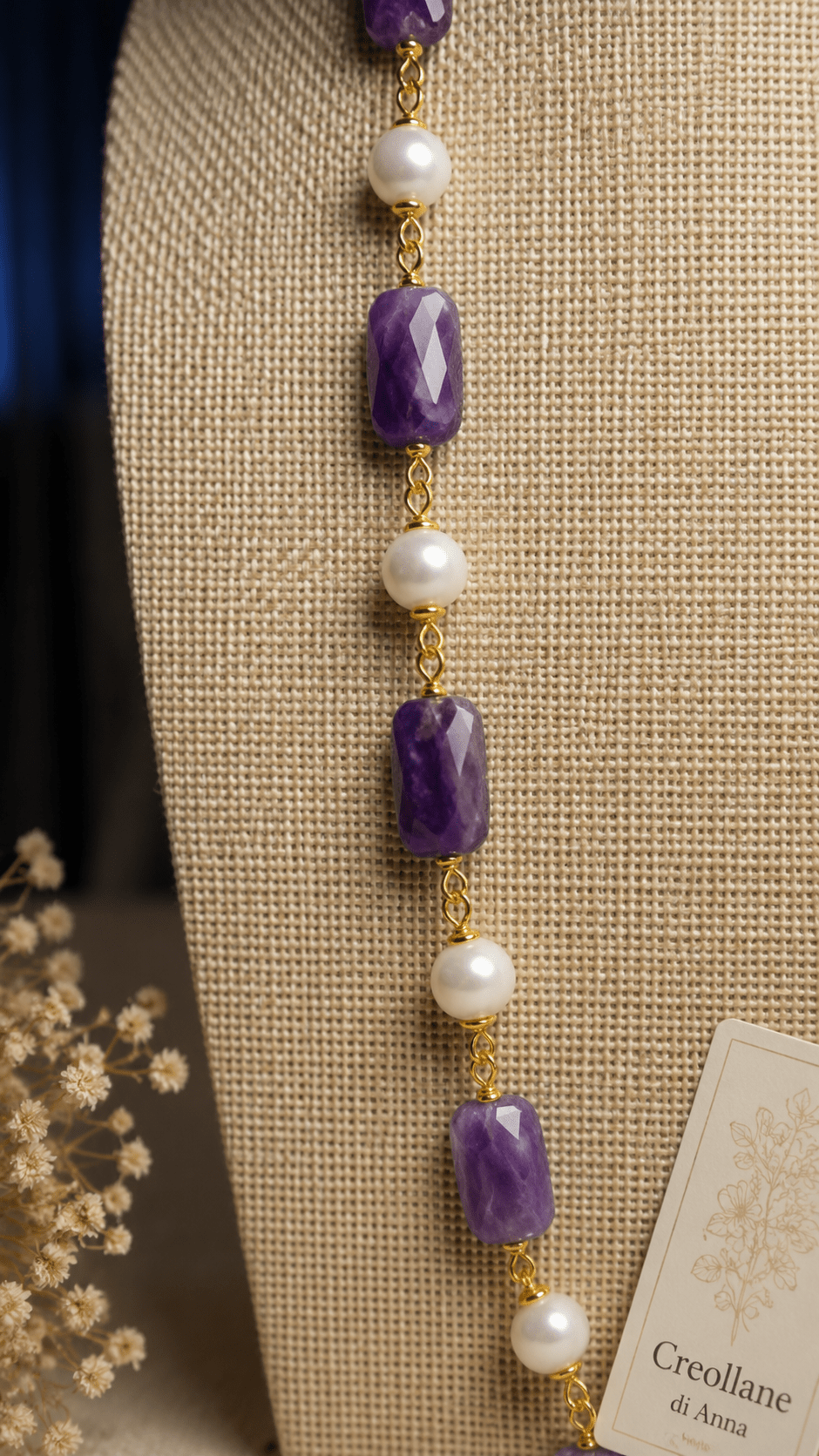 Collana Collana Artigianale Handmade | Ametista Rettangolare, Perle e Quarzo Citrino | Made in Italy - Handmade Made in Italy