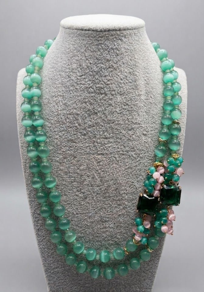 Collana Collana Artigianale Handmade | Occhio di Gatto Verde Acqua e Rosa | Made in Italy - Handmade Made in Italy
