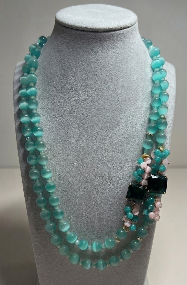 Collana Collana Artigianale Handmade | Occhio di Gatto Verde Acqua e Rosa | Made in Italy - Handmade Made in Italy