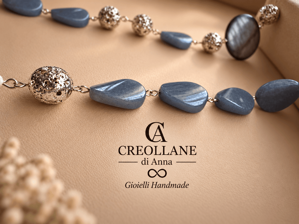Collana Collana e Orecchini Avventurina Blu, Pietra Lavica, Perle Scaramazze e Madreperla | Made in Italy - Handmade Made in Italy