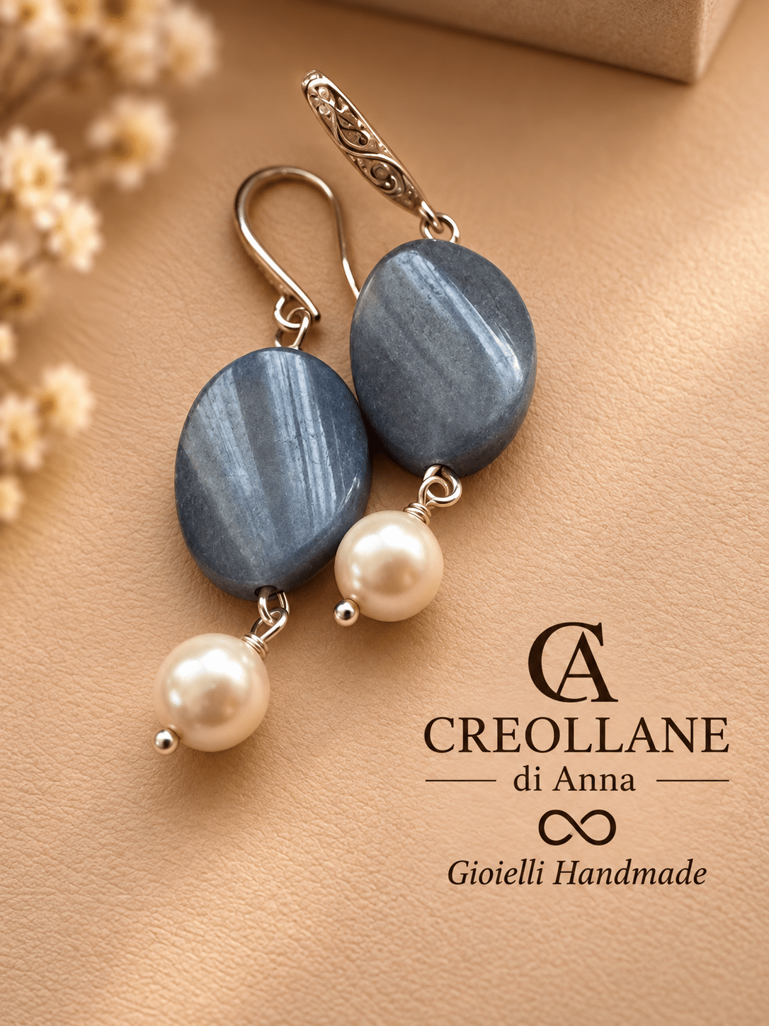 Collana Collana e Orecchini Avventurina Blu, Pietra Lavica, Perle Scaramazze e Madreperla | Made in Italy - Handmade Made in Italy