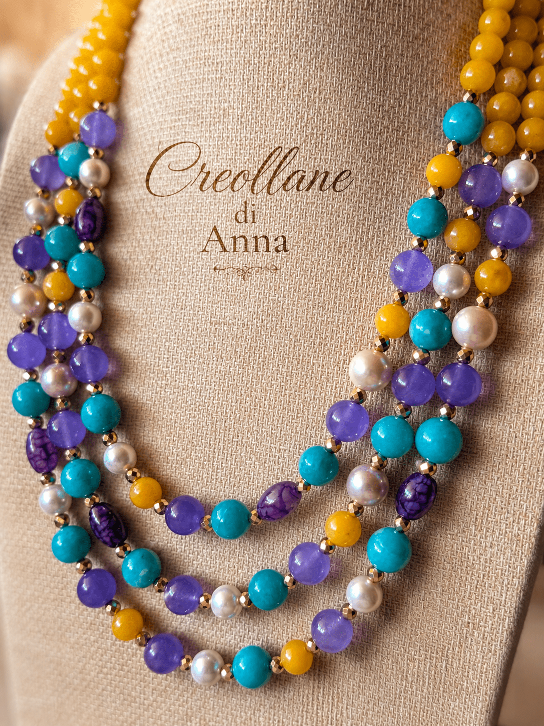 Collana Collana Girocollo Multifilo Artigianale Handmade | Agata Naturale, Perle di Maiorca ed Ematite | Made in Italy - Handmade Made in Italy