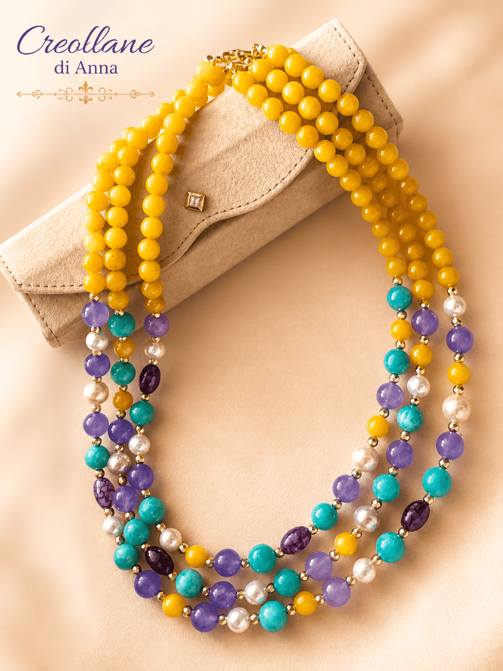 Collana Girocollo Multifilo Artigianale | Agata Naturale, Perle di Maiorca ed Ematite | Made in Italy