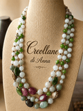 Collana Girocollo Multifilo Artigianale | Giadite, Agata Verde, Giada Fucsia e Ematite | Made in Italy