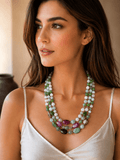 Collana Girocollo Multifilo Artigianale | Giadite, Agata Verde, Giada Fucsia e Ematite | Made in Italy