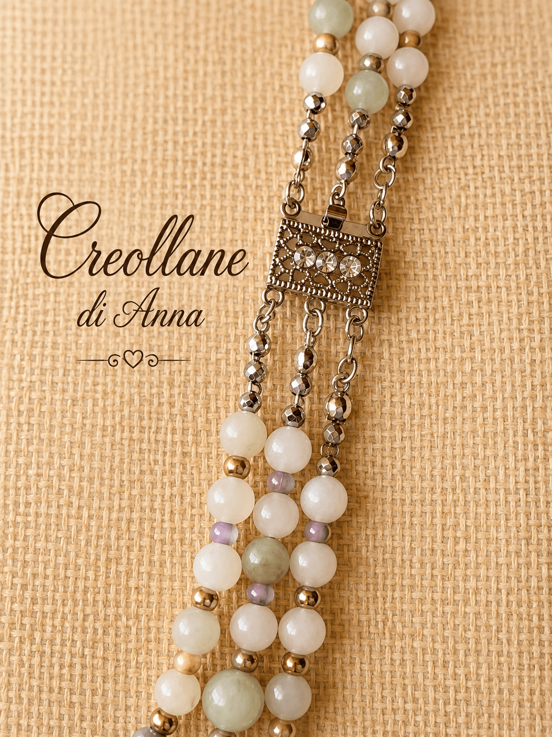 Collana Collana Girocollo Multifilo Artigianale Handmade | Giadite, Agata Verde, Giada Fucsia e Ematite | Made in Italy - Handmade Made in Italy