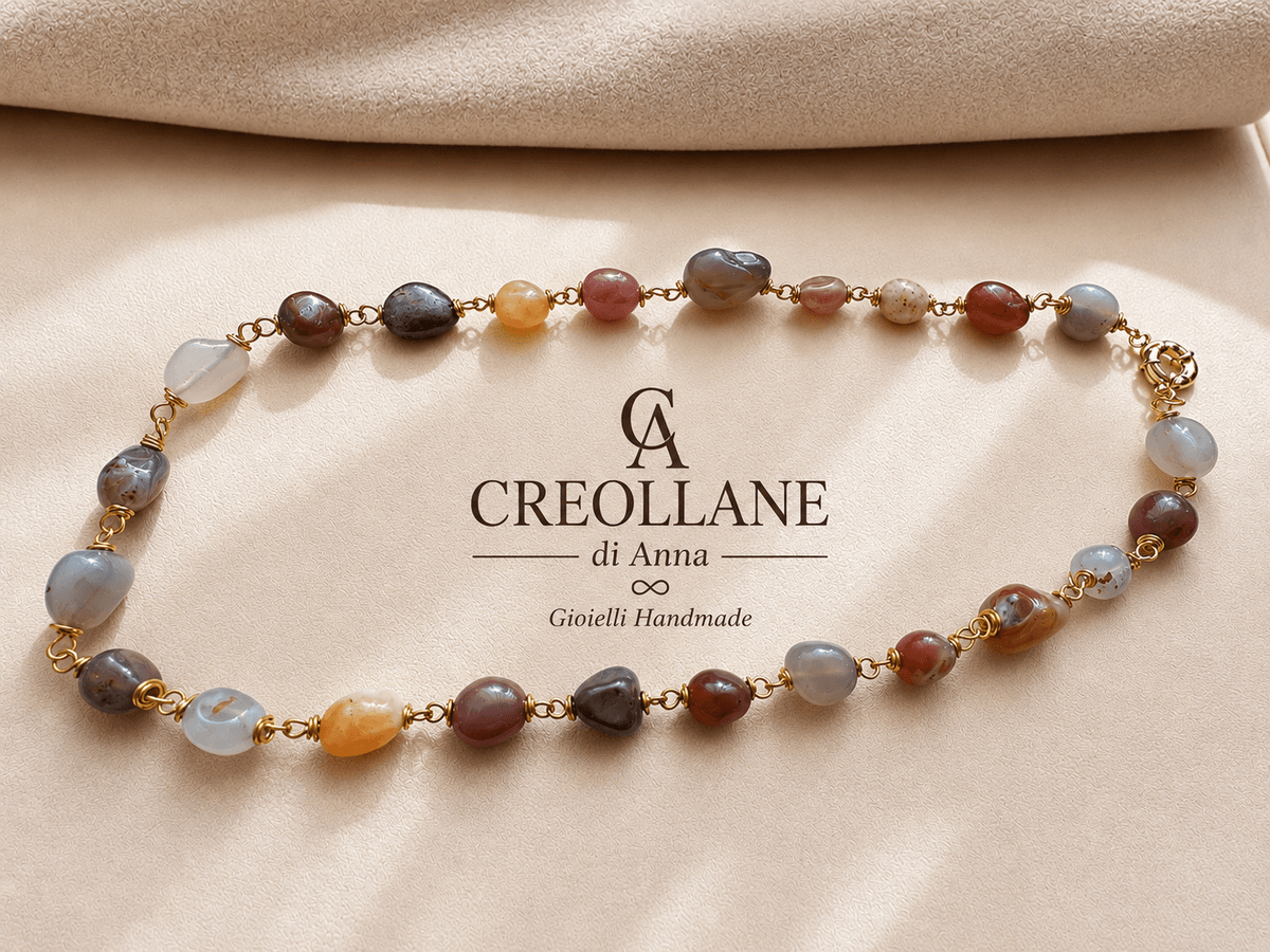 Collane Collana Agata Botswana Toni Caldi e Freddi | Wire Wrapping Dorato | Made in Italy - Handmade Made in Italy