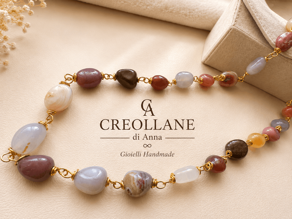 Collane Collana Agata Botswana Toni Caldi e Freddi | Wire Wrapping Dorato | Made in Italy - Handmade Made in Italy