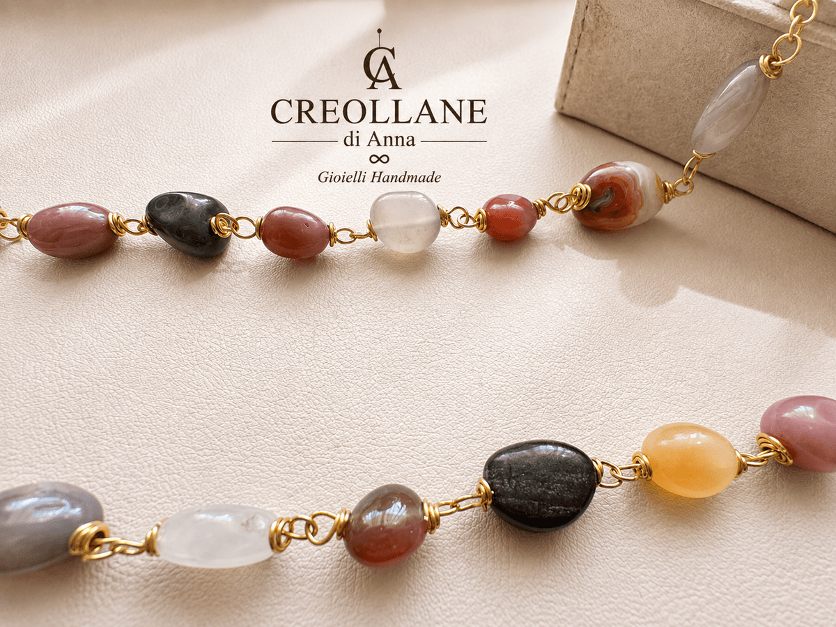 Collane Collana Agata Botswana Toni Caldi e Freddi | Wire Wrapping Dorato | Made in Italy - Handmade Made in Italy