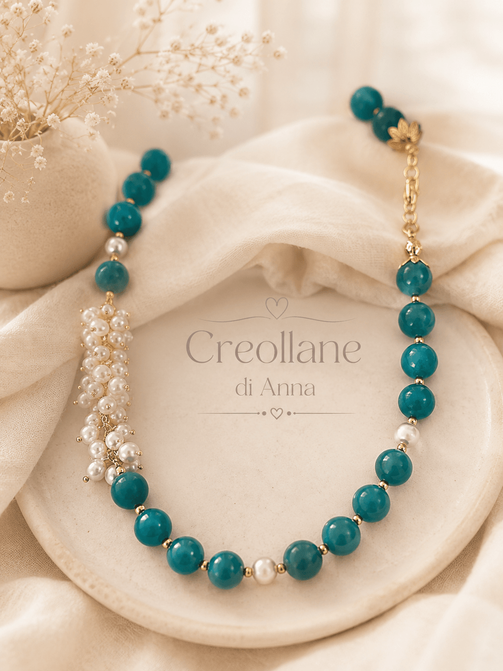 Collane Collana Agata Ottanio, Perle di Maiorca e Elemento Centrale in Perle | Made in Italy - Handmade Made in Italy