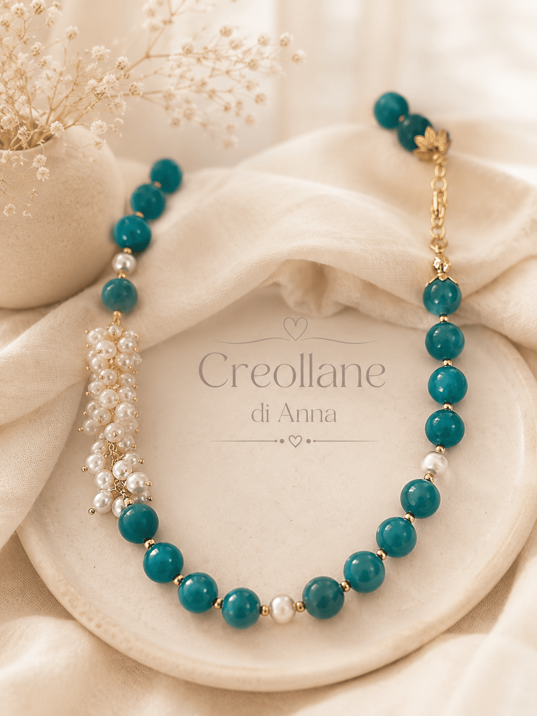 Collane Collana Agata Ottanio, Perle di Maiorca e Elemento Centrale in Perle | Made in Italy - Handmade Made in Italy