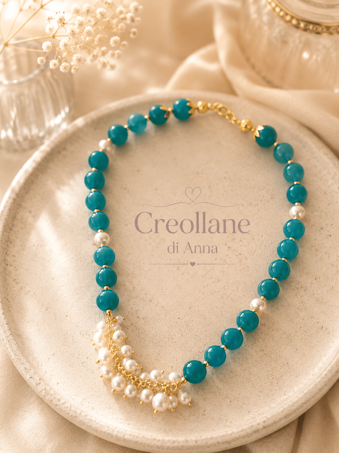 Collane Collana Agata Ottanio, Perle di Maiorca e Elemento Centrale in Perle | Made in Italy - Handmade Made in Italy