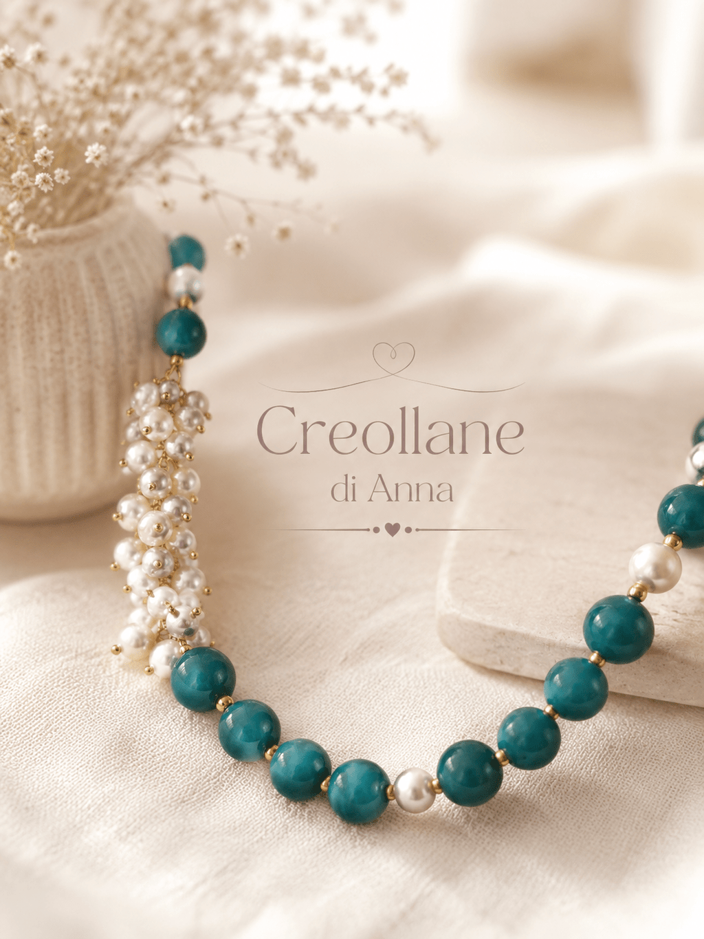 Collane Collana Agata Ottanio, Perle di Maiorca e Elemento Centrale in Perle | Made in Italy - Handmade Made in Italy