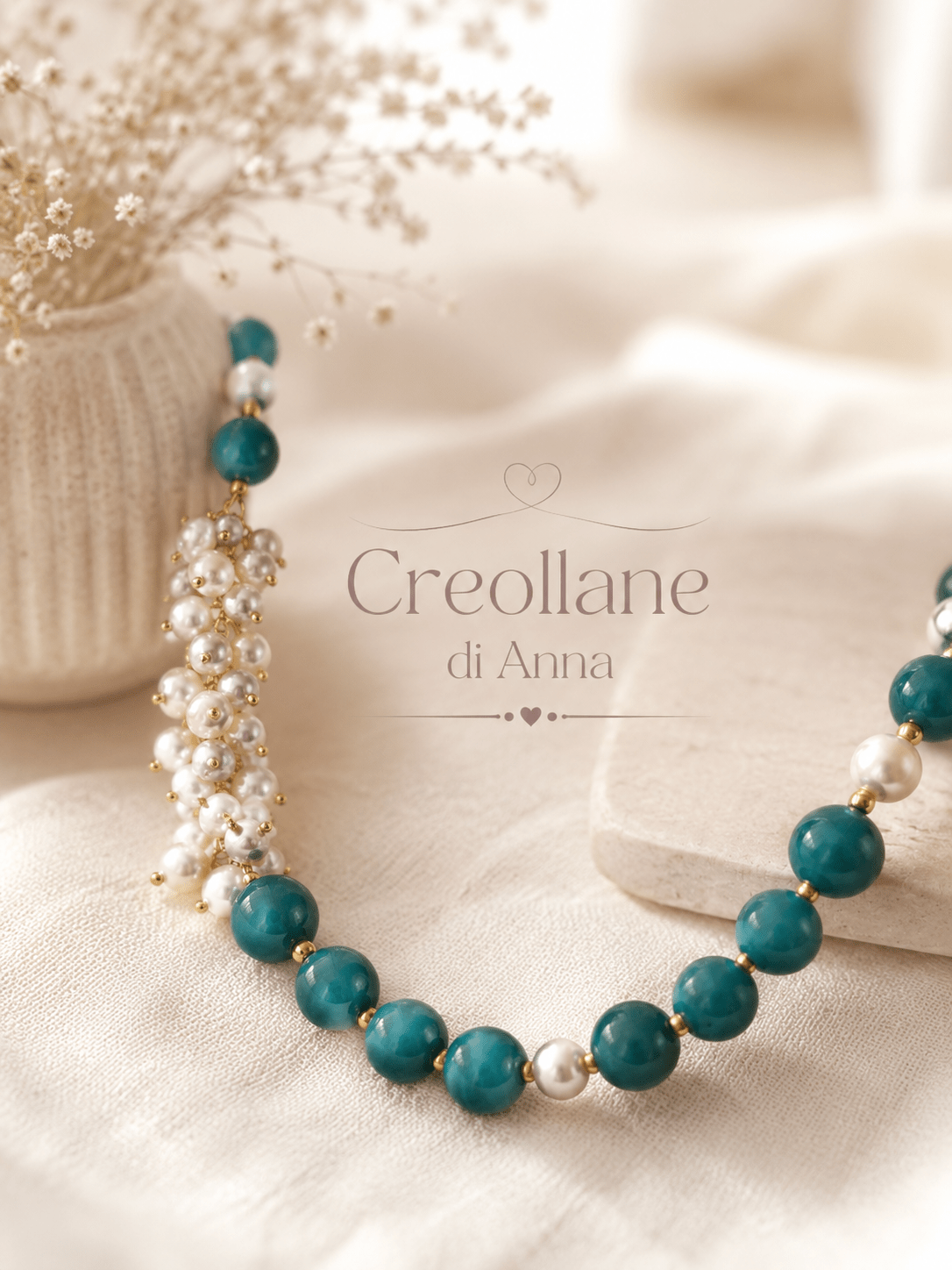 Collane Collana Agata Ottanio, Perle di Maiorca e Elemento Centrale in Perle | Made in Italy - Handmade Made in Italy