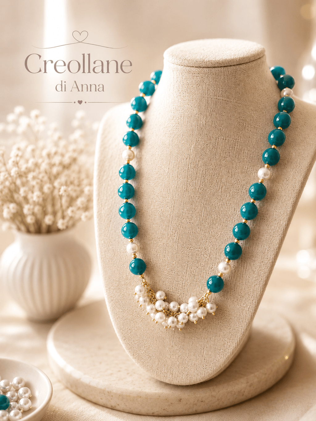 Collane Collana Agata Ottanio, Perle di Maiorca e Elemento Centrale in Perle | Made in Italy - Handmade Made in Italy