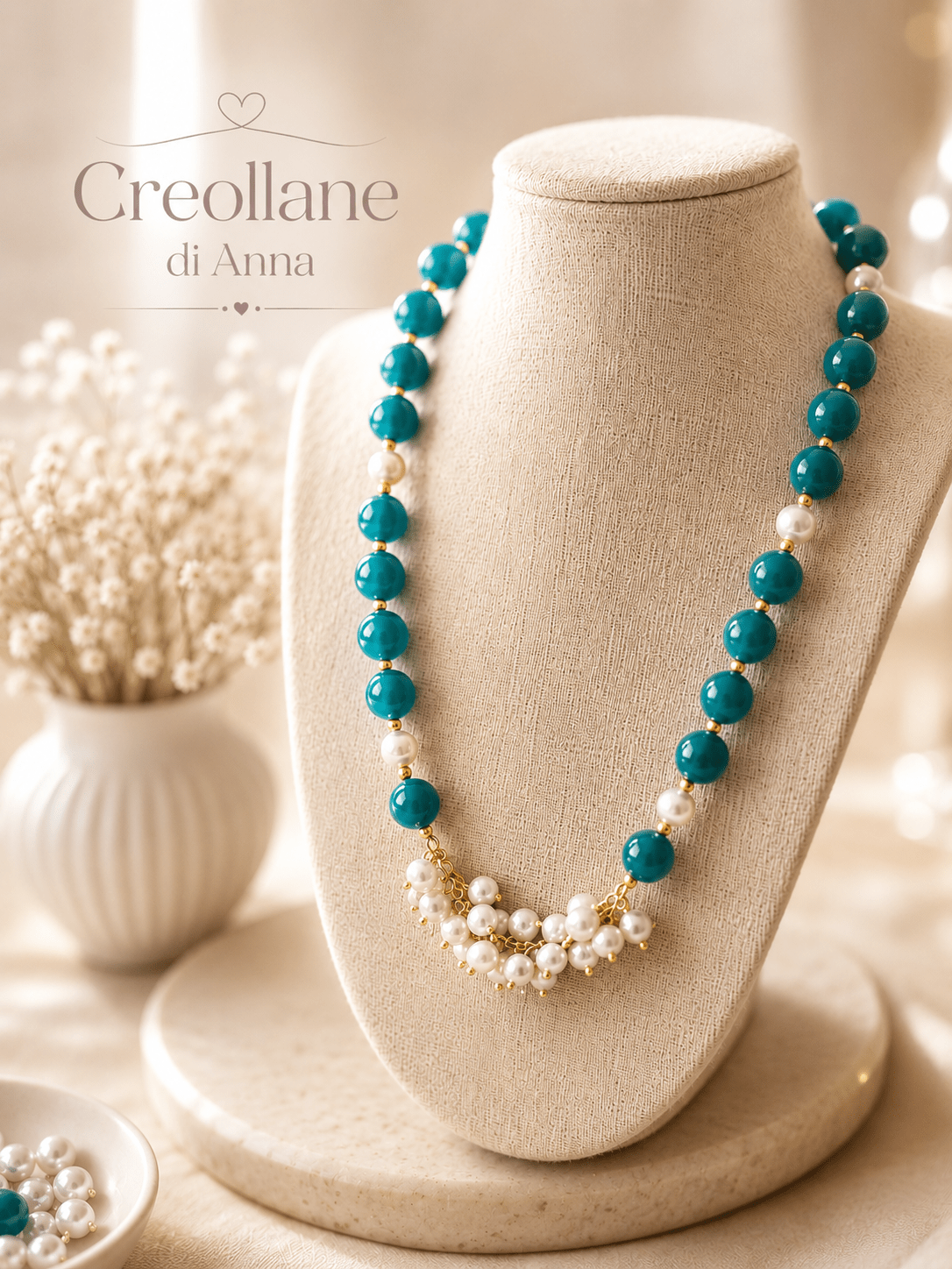 Collane Collana Agata Ottanio, Perle di Maiorca e Elemento Centrale in Perle | Made in Italy - Handmade Made in Italy