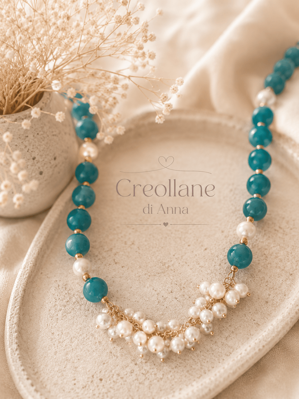 Collane Collana Agata Ottanio, Perle di Maiorca e Elemento Centrale in Perle | Made in Italy - Handmade Made in Italy