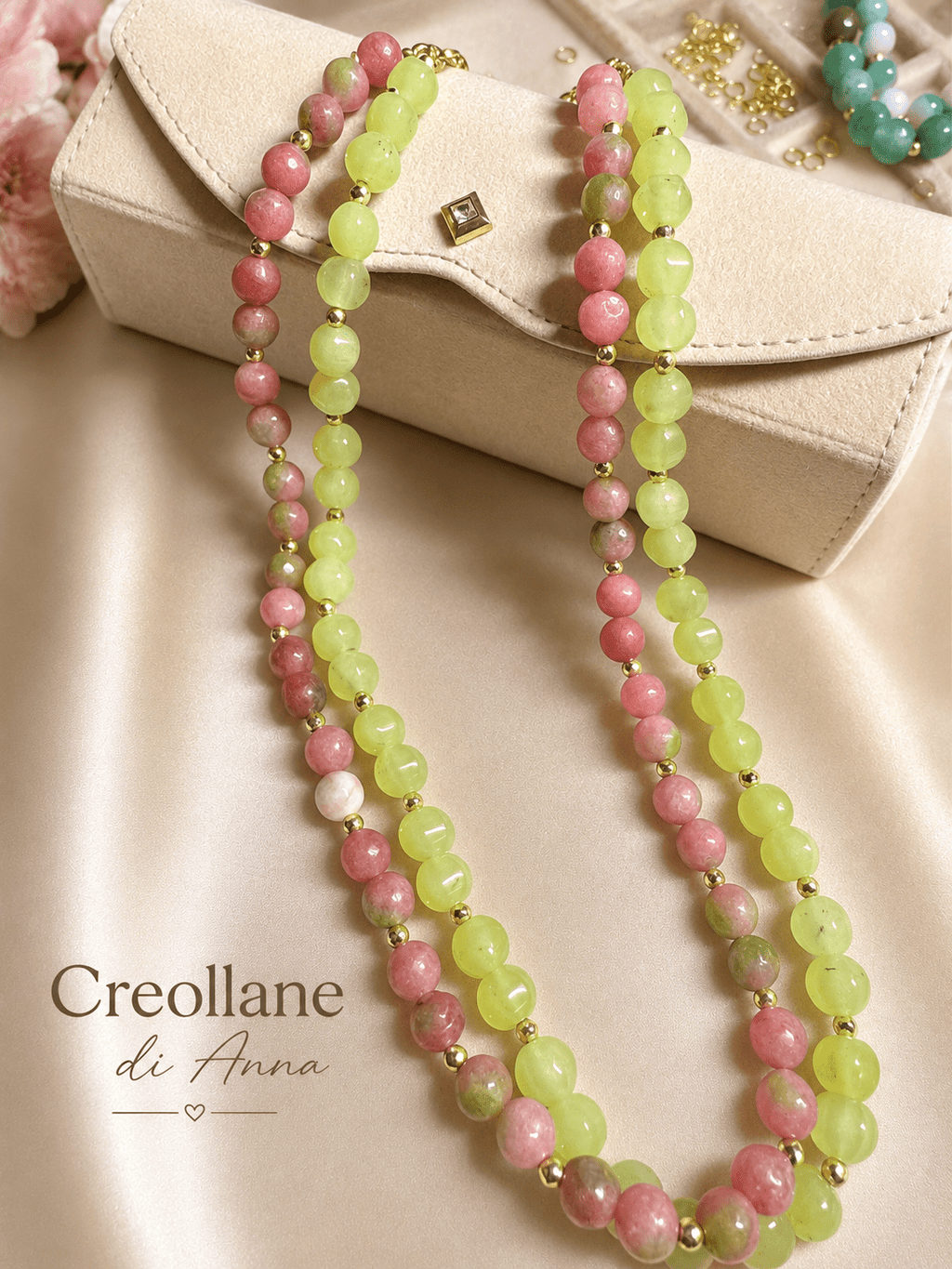 Collane Collana Artigianale Doppio Filo | Serpentino, Quarzite e Ematite Oro | Made in Italy - Handmade Made in Italy