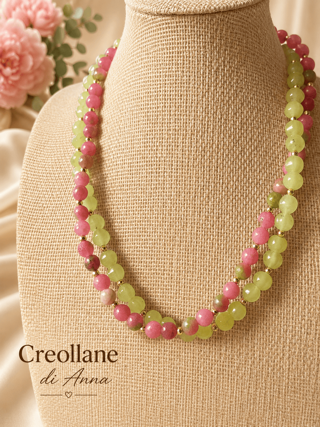 Collane Collana Artigianale Doppio Filo | Serpentino, Quarzite e Ematite Oro | Made in Italy - Handmade Made in Italy